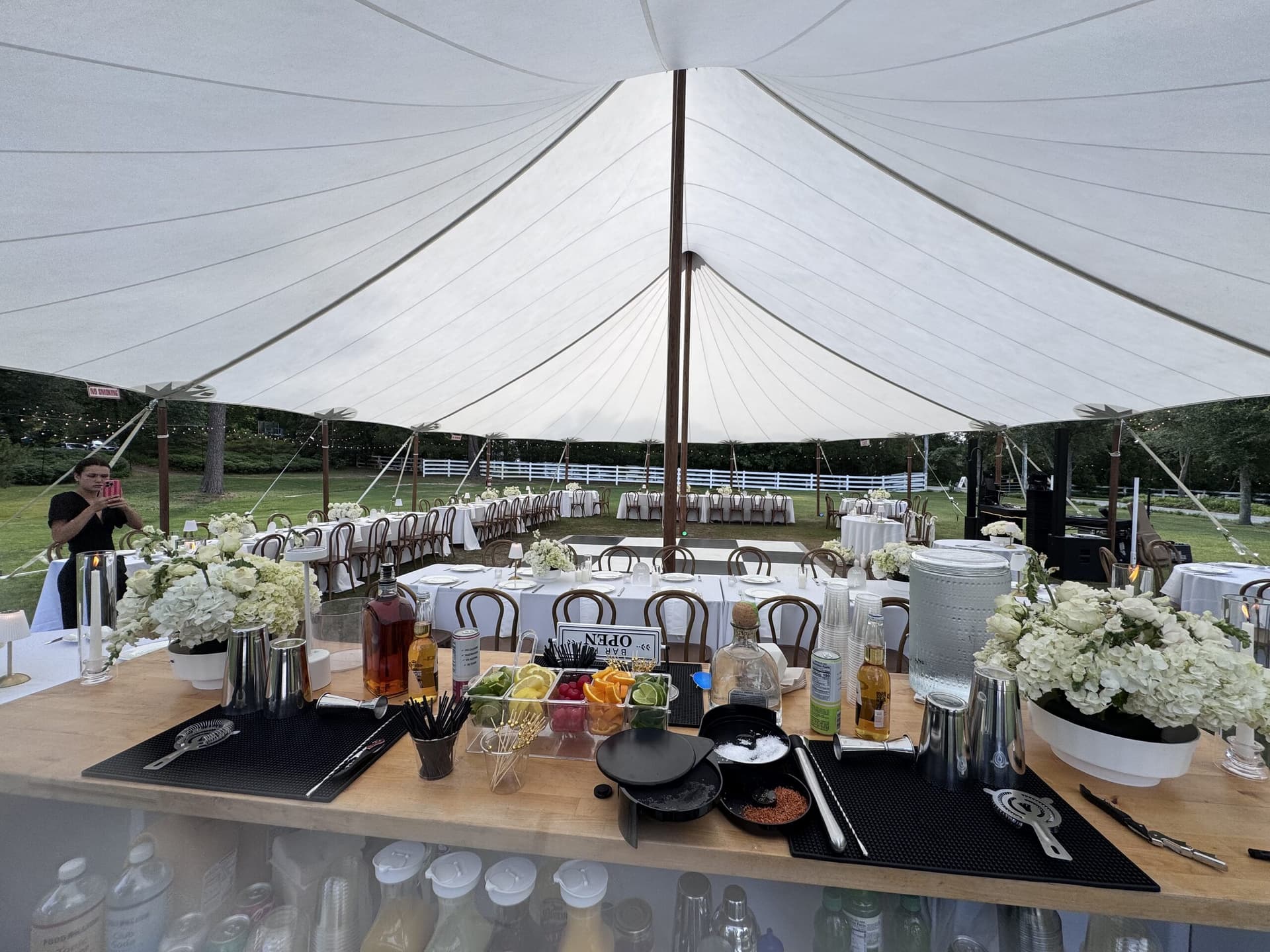 Elegant tented reception dining setup
